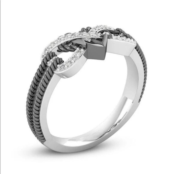 ♡♡New Infinity Silver Black Sapphire Wedding Ring - Picture 3 of 6